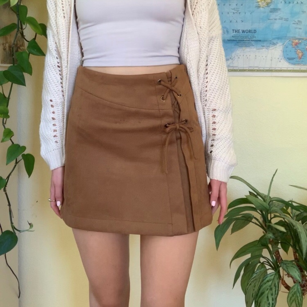 Suede Lace Up Skirt Zara Fall Leather Tie Up Faux